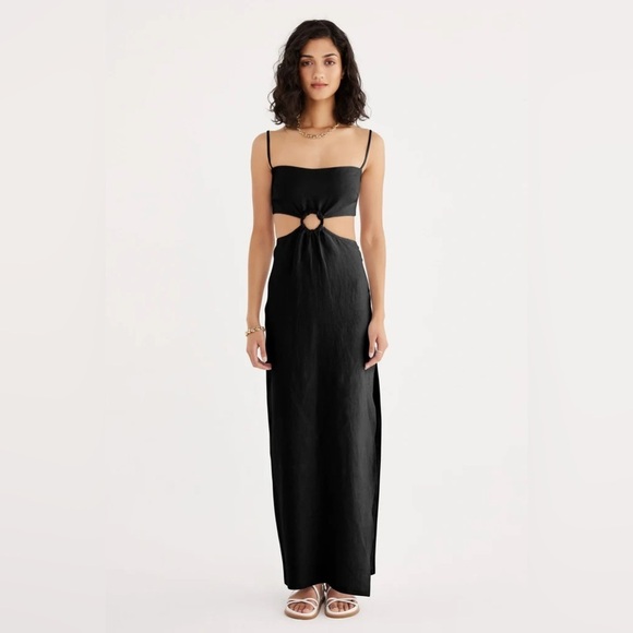 NWT Revolve Rumer The Label Avalon Ring Black Linen Maxi Dress Women's size XS - Picture 1 of 8